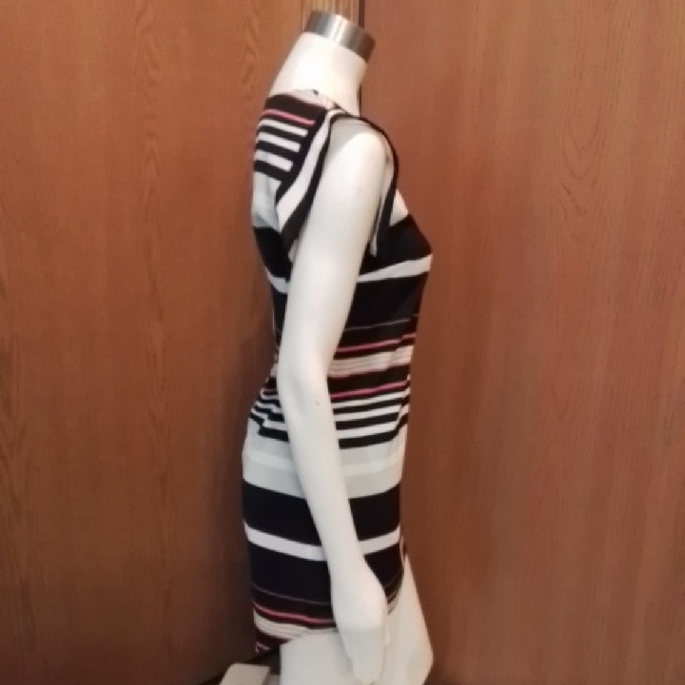 Rebecca Minkoff Black/White/Coral/Gray Striped Short-sleeve Dress, XS.